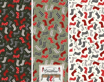 Farmhouse Christmas Stockings on Sage and Forest Green and Cream by Echo Park Paper Co for Riley Blake Quilting Cotton Fabric, C10952