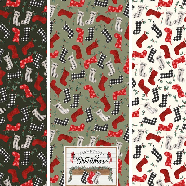 Farmhouse Christmas Stockings on Sage and Forest Green and Cream by Echo Park Paper Co for Riley Blake Quilting Cotton Fabric, C10952