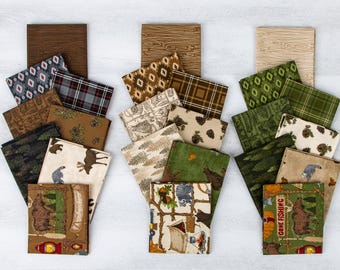 Pine Grove Fat Quarter Bundle 24 Pieces by Riley Blake Quilting Cotton Fabric, Cabin Fat Quarter Bundle, Camping Fabric
