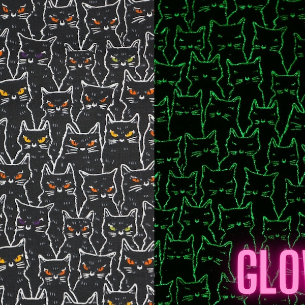 Glow in the Dark Cat Fabric Etsy