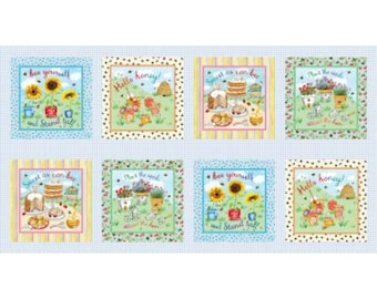 Gardening and Bee Panel, Meant to Bee 24" Panel Quilting Squares by Michael Miller Quilting Cotton Fabric, DDC12007-MULT