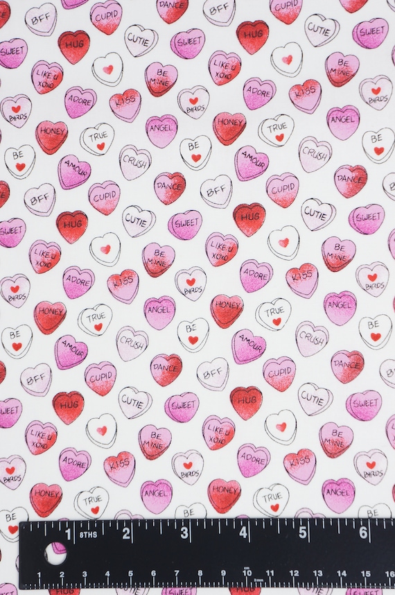 Valentine Print Fabric-Simple Hearts Pink on White