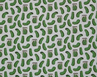 Pickle Flannel Fabric, Cool Pickles on Light Blue Snuggle Novelty Flannel Fabric, Pickle Cartoon Flannel Faric