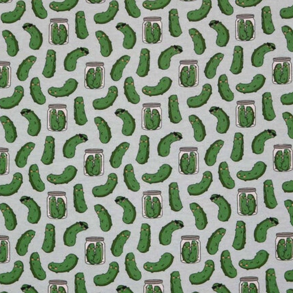 Pickle Flannel Fabric, Cool Pickles on Light Blue Snuggle Novelty Flannel Fabric, Pickle Cartoon Flannel Faric