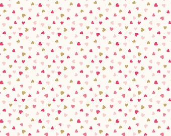 Heart Fabric, Sweetheart Heart Toss Sparkle on Cream by My Mind's Eye for Riley Blake Quilting Cotton Fabric SC15505-CREAM