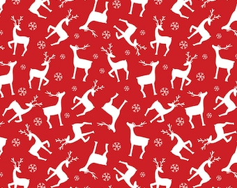 Nordic Deer Fabric, Nordic Deer on Red Nordic Cabin by Cherry Guidry for Benartex Contempo Quilting Cotton Fabric 13418P-10B
