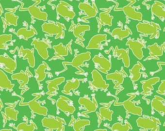 Frog Fabric, Camo Frogs Glow on Green by Kanvas Studio for Benartex Quilting Cotton, Frog Outline Fabric, 14898G-44