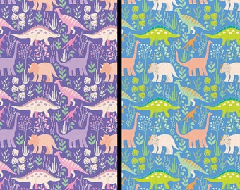 Dinosaur Fabric, Dinosaur Stories Purple or Blue by Paintbrush Studios Quilting Cotton Fabric, Girl Dinosaur Fabric, 120-20273, 120-20271