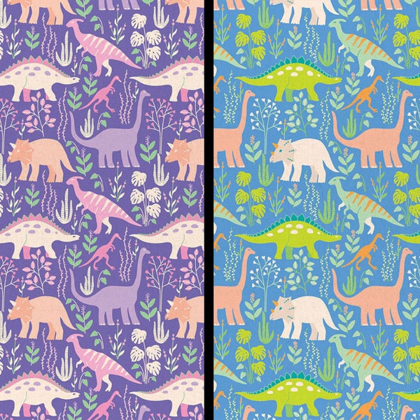 Dinosaur Fabric, Dinosaur Stories Purple or Blue by Paintbrush Studios Quilting Cotton Fabric, Girl Dinosaur Fabric, 120-20273, 120-20271