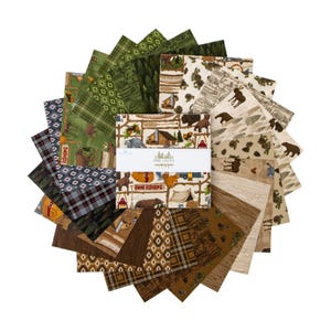 Camping Fabric, Pine Grove 10" or 5" Stacker by Riley Blake Quilting Cotton Fabric Squares Bears Camping Fabric, Charm Squares, Layer Cake