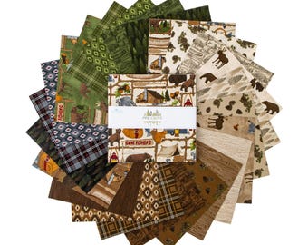 Camping Fabric, Pine Grove 10" or 5" Stacker by Riley Blake Quilting Cotton Fabric Squares Bears Camping Fabric, Charm Squares, Layer Cake