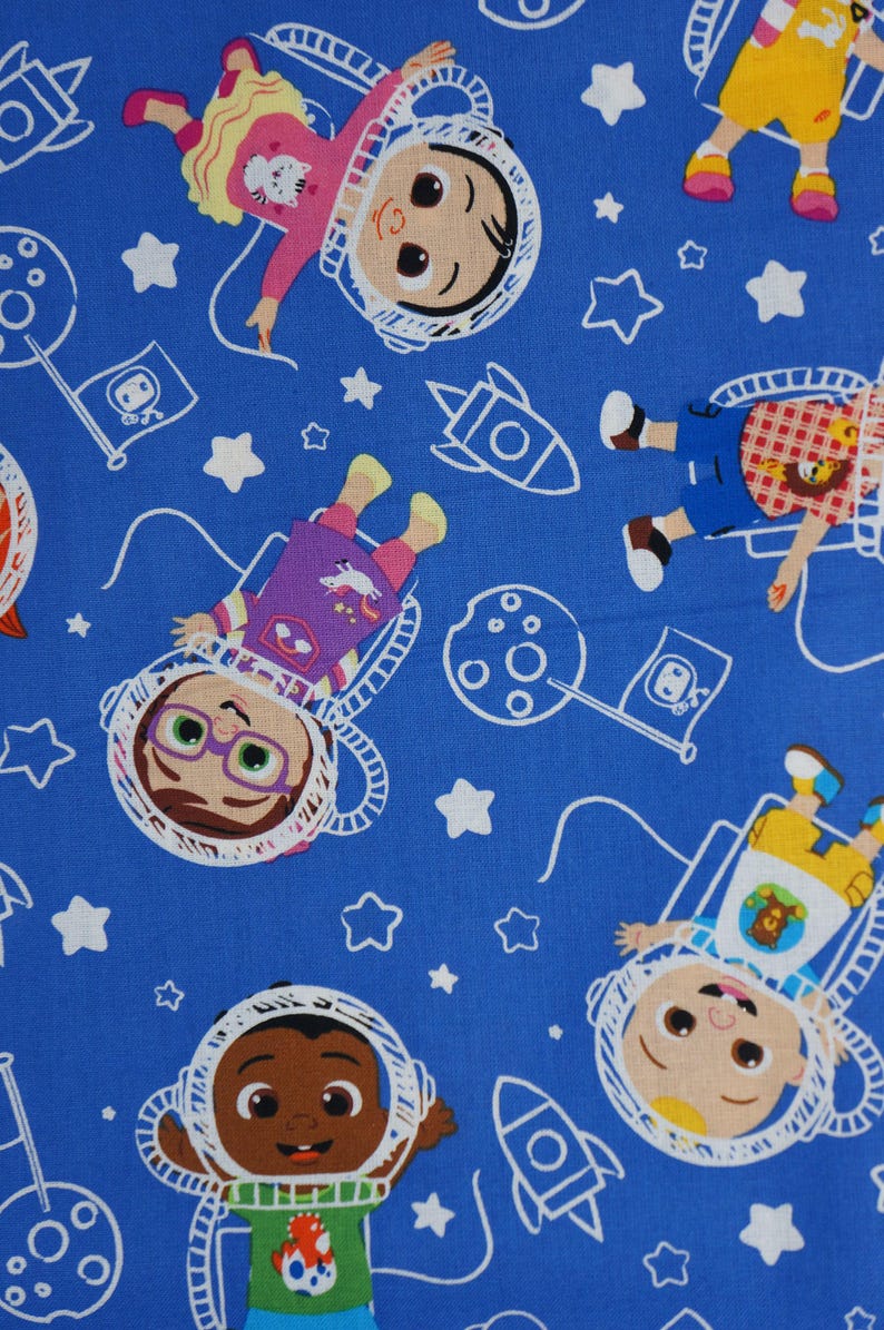 Cocomelon Fabric, Cocomelon in Space Licensed Novelty Cotton Fabric, JJ Fabric, Cody, Cece, Bella, Nico and Nina Cocomelon image 3