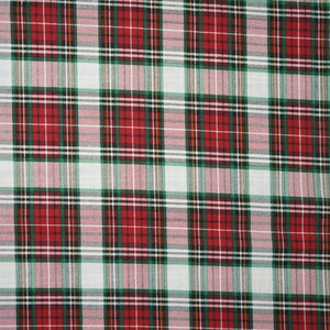 Christmas Plaid Fabric, Red and Green Christmas Plaid Novelty Cotton Fabric, Screen Printed Cotton Plaid