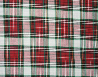 Christmas Plaid Fabric, Red and Green Christmas Plaid Novelty Cotton Fabric, Screen Printed Cotton Plaid