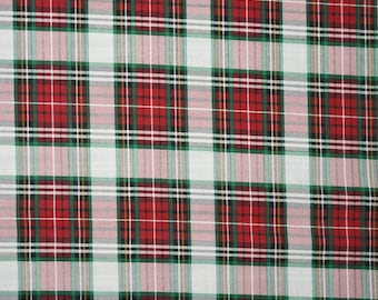 Christmas Plaid Fabric, Red and Green Christmas Plaid Novelty Cotton Fabric, Screen Printed Cotton Plaid