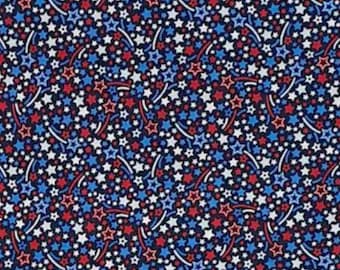 Patriotic Stars Fabric, Packed Red White and Blue Stars on Dark Blue Patriotc Novelty Cotton Fabric, Patriotic Fabric