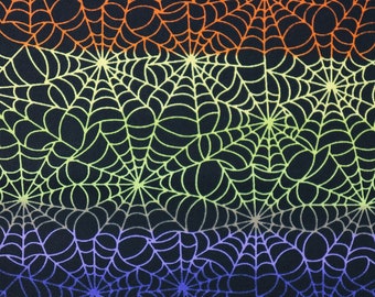 Halloween Spider Web Fabric, Neon Colors David Textiles Novelty Cotton Fabric, Neon Spiderweb Fabric