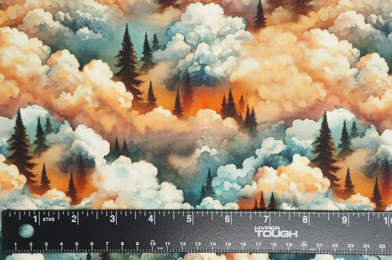 Clouds and Trees Fabric, Clouds and Trees Wilderness Song by Marilynn Lee for Blank Quilting Cotton Fabric, Sunset Fabric image 3