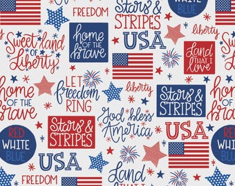 Patriotic Pride Fabric, Patriotic Minis Patriotic Pride on White by P & B Textiles Quilting Cotton Fabric