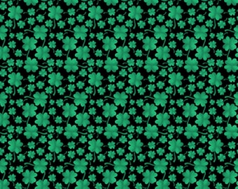 Mini Shamrocks Fabric on Black by Andi Metz for Kanvas Studio Quilting Cotton Fabric, Luck of the Gnomes, Mini Clovers, 12662B-12
