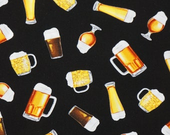 Grab Me A Beer Tossed Beer Glasses on Black by George McCartney Collection for Timeless Treasures Quilting Cotton Fabric C8954-BLACK