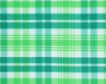 St Patrick's Day Green and White Tartan Plaid Novelty Cotton Fabric, Green Plaid