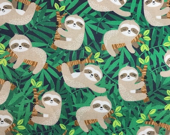 SLOTHS IN TREES SLOTH GREEN BROWN GRAY COTTON FABRIC BTHY 