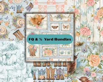 Highland Cow Fabric, Highland Ranch 7 Piece Fat Quarter or 1/2 Yards bundle by Susan Winget for Springs Creative Novelty Cotton Fabric