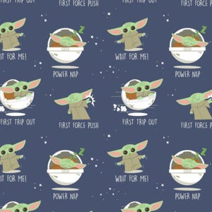 Star Wars Child of the Galaxy Mandalorian Character Nursery Licensed by Camelot Quilting Cotton Fabric 73800279-02 Navy