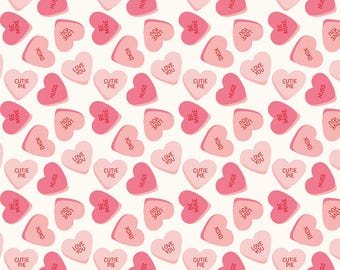 Candy Hearts Fabric, Sweetheart Main on Cream by My Mind's Eye for Riley Blake Valentine's Day Quilting Cotton Fabric C15500-CREAM