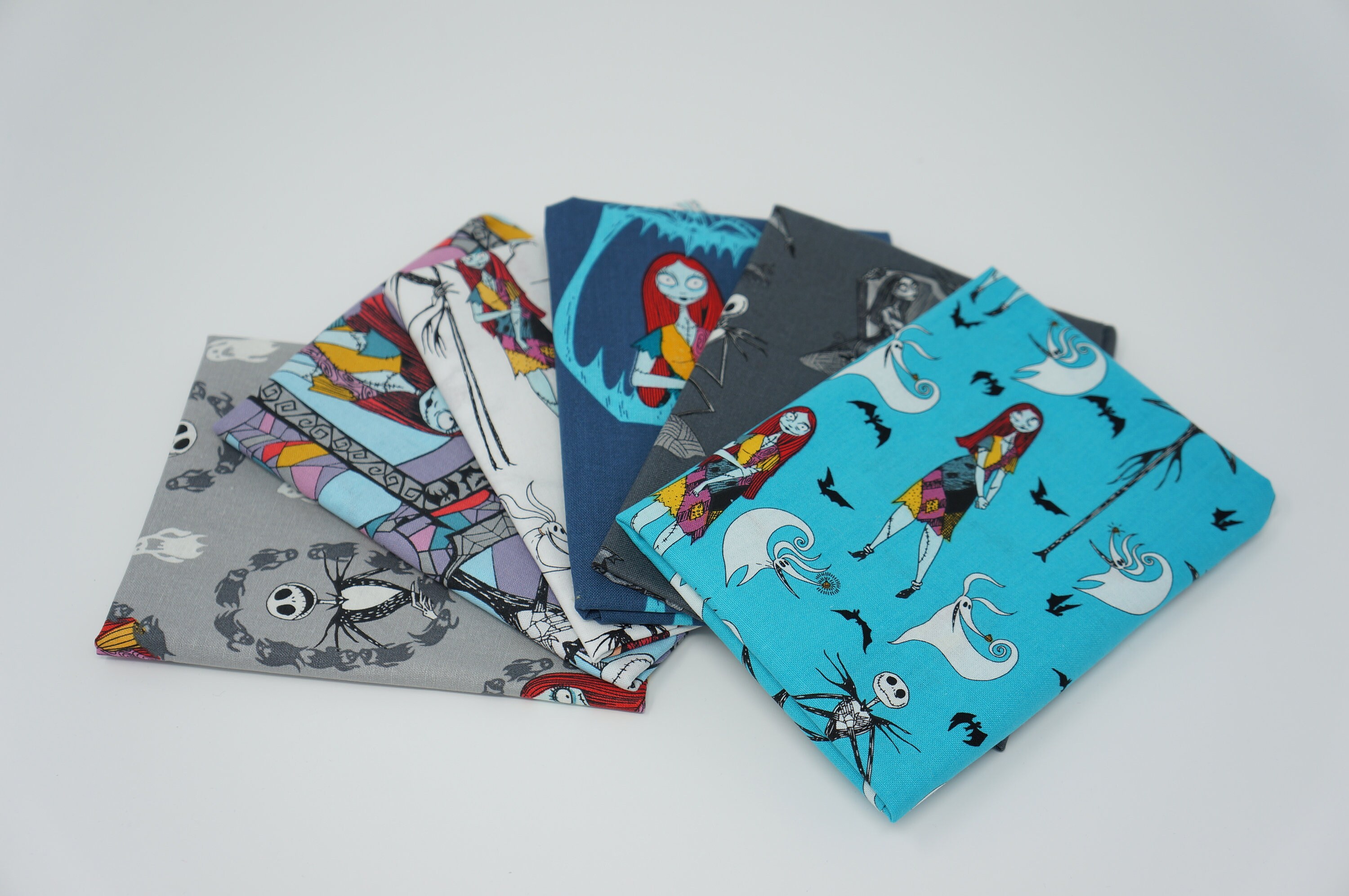 6 Fat Quarter Bundle Nightmare Before Christmas Jack & Sally Licensed Cotton Fabric