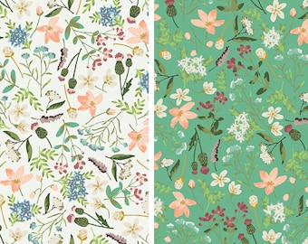 Wildflower Fabric, Wildwood Wander Main Cream or Green Riley Blake Quilting Cotton Fabric, Thistle Fabric