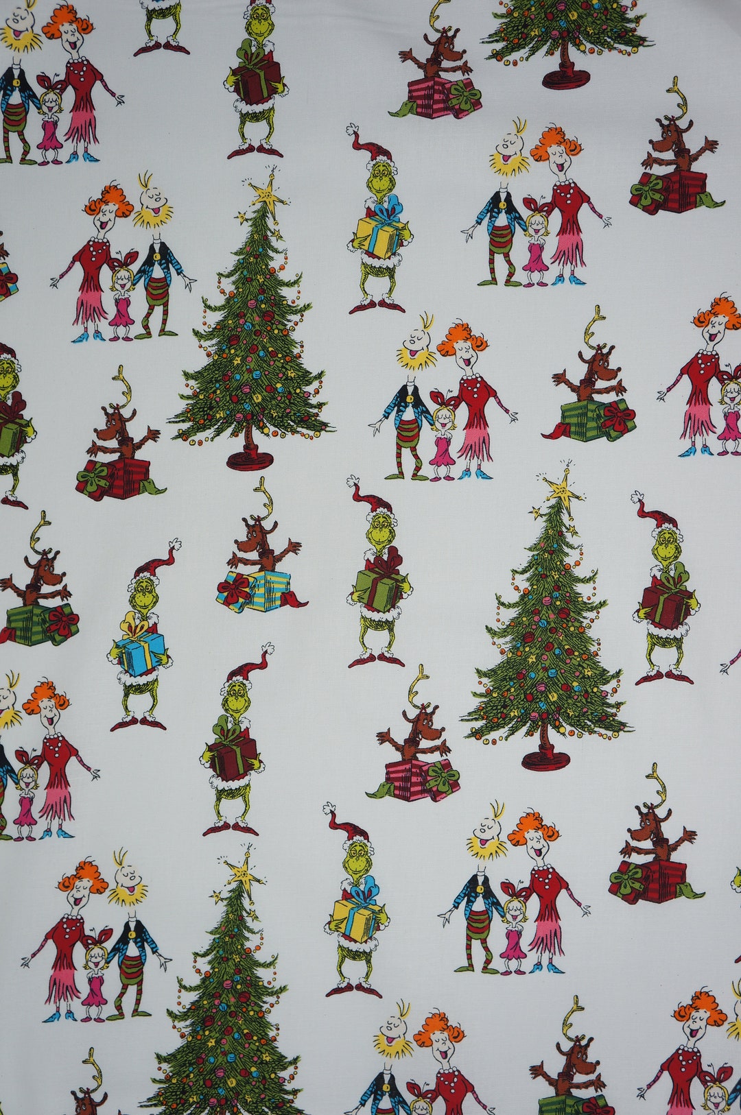 Grinch Whoville White Cotton Fabric, How the Grinch Stole Christmas