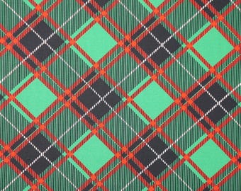 Christmas Plaid Fabric, Holiday Bias Plaid on Green Sugar and Spice by Nicole DeCamp by Benartex Quilting Cotton Fabric 14572-44B