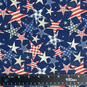Patriotic Star Fabric, Patterned Stars and Stripes on Rustic Navy by ...