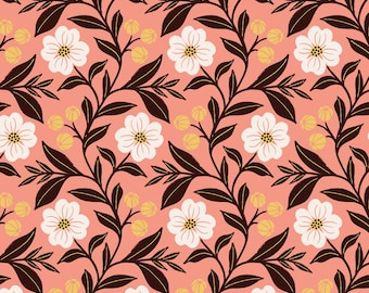 Floral Fabric, Pink Dogwood for the Honey Garden Collection by Juliana Tipton for Cloud 9 Organic Quilting Cotton Fabric 227776-X