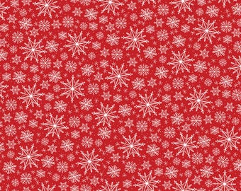 Snowflake Fabric, Snowy Days on Red Happy Llamadays by Andi Metz by Benartex Kanvas Studio Quilting Cotton Fabric 14431-10B