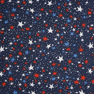 Patriotic Stars Fabric, Patriotic Red White and Blue Stars on Navy Independence Day 4th of July Novelty Cotton Fabric