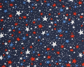 Patriotic Stars Fabric, Patriotic Red White and Blue Stars on Navy Independence Day 4th of July Novelty Cotton Fabric