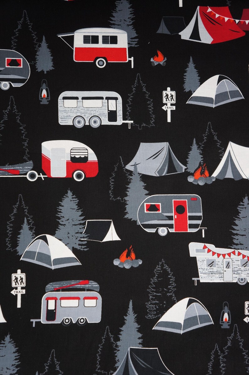 Camping Fabric, Gone Camping on Black Great Outdoors by Benartex Kanvas Studio Quilting Cotton Fabric, Camping Gear Fabric, 12937-12B image 5