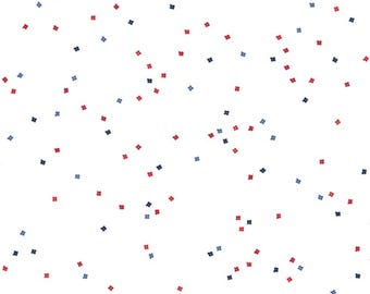 Patriotic Blender Fabric, Blossoms on White in Uncle Sam Colors by Riley Blake Designs Quilting Cotton Fabric, C730-UNCLESAM