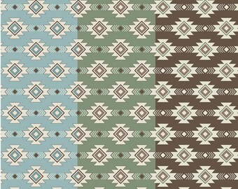 Southwest Fabric, Lost in the Woods Geometric on Blue, Sage or Brown by Tara Reed Riley Blake Designs Quilting Cotton Fabric C15122