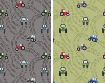 Tractor Tracks on Green and Muddy Gray, Piggy Tails Collection by Lewis and Irene Quilting Cotton Fabric A533, Tractor Fabric, Farm Fabric