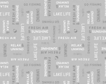 Lake Life Fabric, Word Toss on Gray Lake Retreat Collection by PDR for Wilmington Prints Fabrics Quilting Cotton Fabric  59036-919
