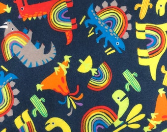 Rainbow Dinosaur Snuggle Novelty Cotton Flannel Fabric