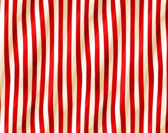 Patriotic Red Stripe Fabric, Red Squiggle Stripe on Vintage Tea Stained White by Timeless Treasures Quilting Cotton Fabric