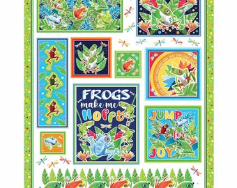 Rainforest Panel Fabric, Rainforest Glow Panel 36"x44" by Kanvas Studio for Benartex Quilting Cotton Fabric, Tropical Tree Frog Fabric