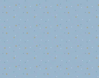 Lake Blue Blender Fabric, Sparkler on Lake Blue Riley Blake Quilting Cotton Fabric, Gold Metallic Plus Signs, SC650-LAKEBLUE