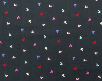 Little Hearts On Black Valentine's Day Novelty Cotton Fabric, Micro Hearts on Black, Black Valentine's Day Fabric