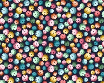 Pickleball Fabric, Pickleball Balls on Navy by Michael Miller Quilting Cotton Fabric DDC12125-NAVY, Pickleball balls Fabric